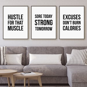 Set di stampe con motivazione per la palestra, set di 3 stampe da parete, stampe da parete per palestra domestica, motivazione per l&#39;allenamento, stampe da parete digitali minimaliste con download immediato