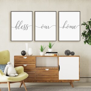 Bless Our Home Print Set, Set Of 3 Prints, Christian Wall Art, Entryway Wall Art, Minimalist Digital Instant Download Printable Wall Art