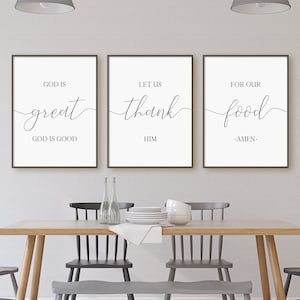 God Is Great God Is Good Let Us Thank Him For Our Food Amen Print Set, Set Of 3 Prints, Digital Instant Download Printable Wall Art
