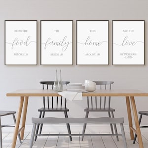Segne das Essen vor uns, die Familie neben uns, das Haus um uns und die Liebe zwischen uns 4er-Set Drucke, Sofort Download Wandkunst