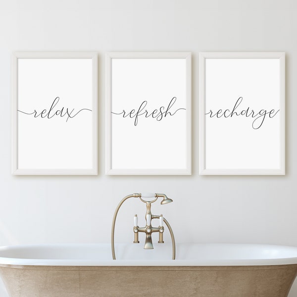 Relax Refresh Recharge Print, Set Of 3 Prints, Minimalist Instant Download Wall Art
