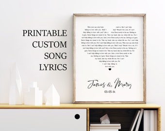 Heart Shaped Custom Wedding Song Lyrics Printable
