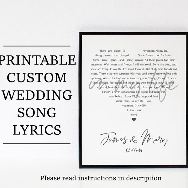 Heart Shaped Custom Wedding Song Lyrics Printable With Song Title