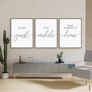 Be Our Guest, Stay Awhile, Make Yourself At Home Print Set, Set Of 3 Prints, Minimalist Digital Instant Download Printable Wall Art