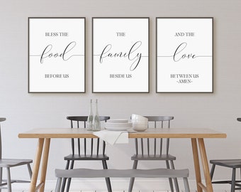 Bless The Food Before Us, The Family Besides Us And The Love Between Us Amen Print Set, Set Of 3 Prints, Instant Download Printable Wall Art