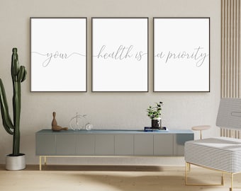 Your Health Is A Priority Print Set, Set Of 3 Prints, Health Clinic Wall Art, Doctor Office Decor, Instant Download Printable Wall Art