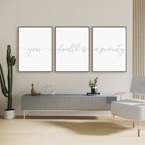 Your Health Is A Priority Print Set, Set Of 3 Prints, Health Clinic Wall Art, Doctor Office Decor, Instant Download Printable Wall Art