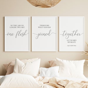 So They Are No Longer Two But One Flesh Print Set, Matthew 19:6, Set Of 3 Prints, Minimalist Digital Instant Download Printable Wall Art