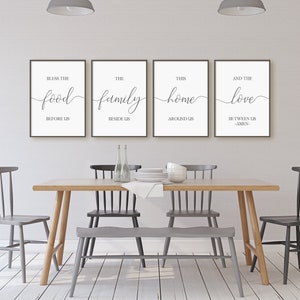 Bless The Food Before Us, The Family Beside Us, The Home Around Us And The Love Between Us Set Of 4 Prints, Instant Download Wall Art