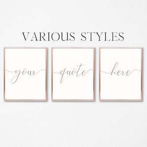 Peut inclure: Trois impressions encadrées avec un design minimaliste. Les impressions présentent les mots "your", "quote" et "here" écrits en cursive.