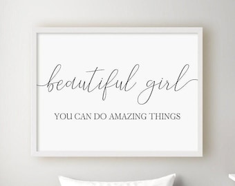 Beautiful Girl You Can Do Amazing Things Printable, Teen Girl Room Decor, Affirmation Instant Download Printable Horizontal Digital Wall Art