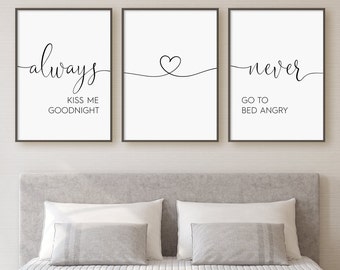 Always Kiss Me Goodnight Never Go To Bed Angry Print Set, Set Of 3 Prints, Minimalist Digital Instant Download Printable Wall Art