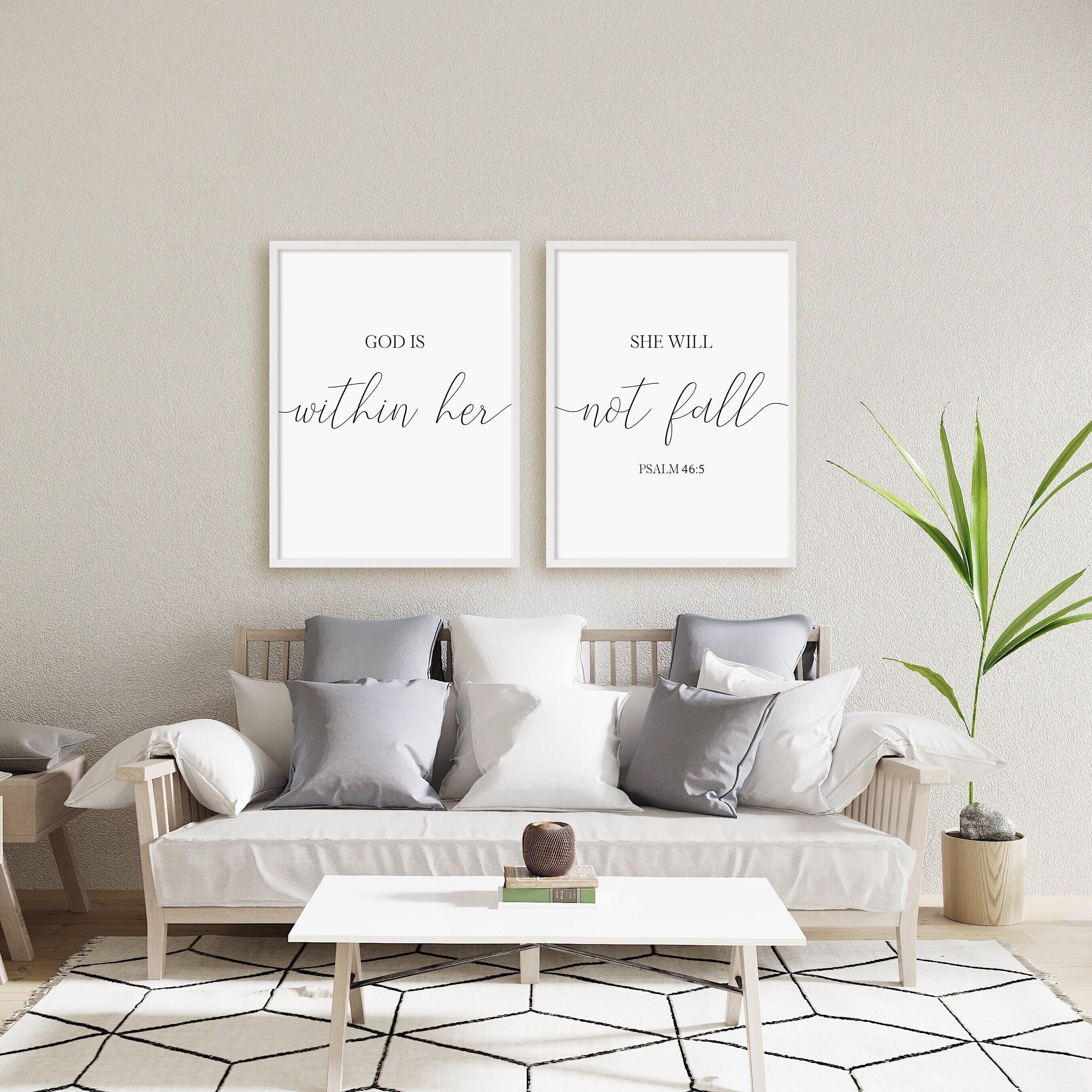 God Is Within Her She Will Not Fall, Psalm 46:5, Set Of 2 Prints, Women Empowerment Quote, Bible Verse Instant Download Printable Wall Art