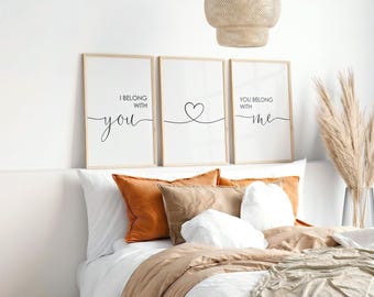 I Belong With You, Heart, You Belong With Me Print Set, Set Of 3 Prints, Minimalist Digital Instant Download Printable Wall Art