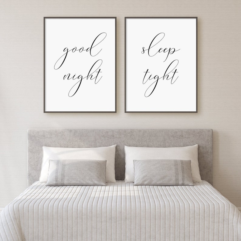 Good Night Sleep Tight Print Set, Set Of 2 Prints, Nursery Wall Art, Bedroom Prints, Minimalist Digital Instant Download Printable Wall Art image 2