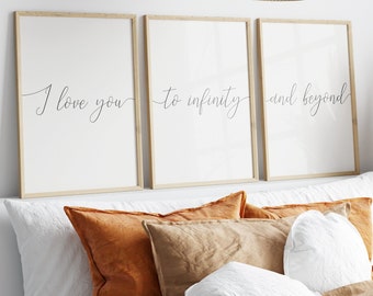 I Love You To Infinity And Beyond Print Set, Set Of 3 Prints, Nursery Wall Art, Master Bedroom Instant Download Digital Printable Wall Art