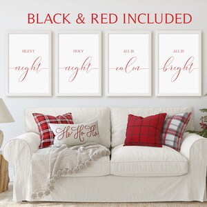 Christmas Print Set, Silent Night Holy Night All Is Calm All Is Bright, Set of 4 Prints, Digital Instant Download Christmas Wall Art image 1