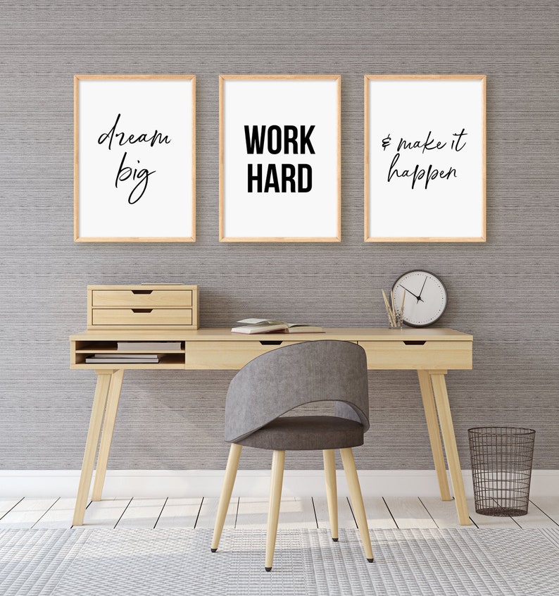 Minimalist Instant Download Wall Art Make It Happen Print Set Of 3 Wall Art Work Hard Dream Big