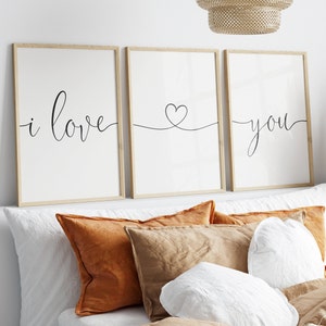 I Love You Print Set, Set Of 3 Prints, Heart Line Print, Minimalist Digital Instant Download Printable Wall Art