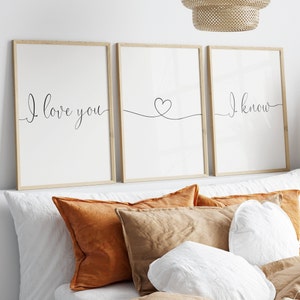 I Love You I Know Print Set, Set Of 3 Prints, Heart Line Art, Romantic Master Bedroom Minimalist Digital Instant Download Printable Wall Art