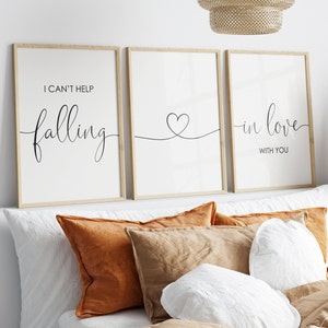 I Can&#39;t Help Falling In Love With You Print Set, Set Of 3 Prints, Heart Print, Minimalist Digital Instant Download Printable Wall Art