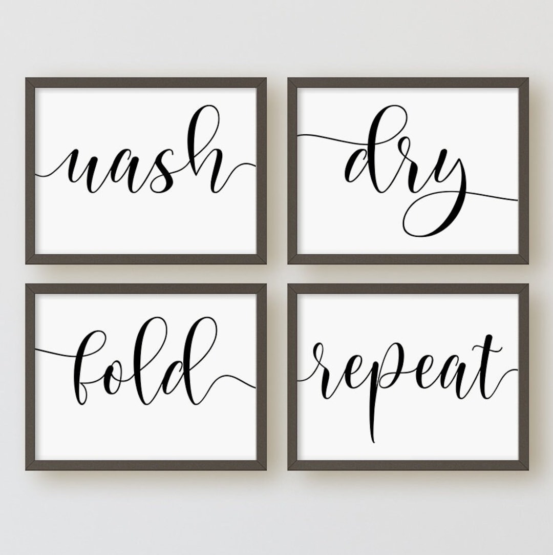 Laundry Print Set, Wash Dry Fold Repeat, Set of 4 Prints, Laundry Room ...