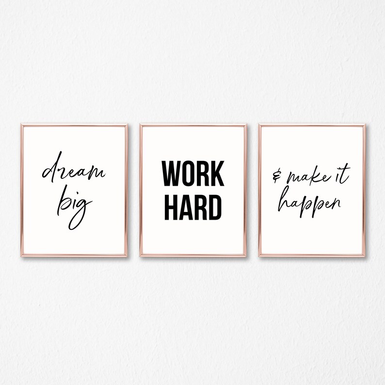Minimalist Instant Download Wall Art Make It Happen Print Set Of 3 Wall Art Work Hard Dream Big