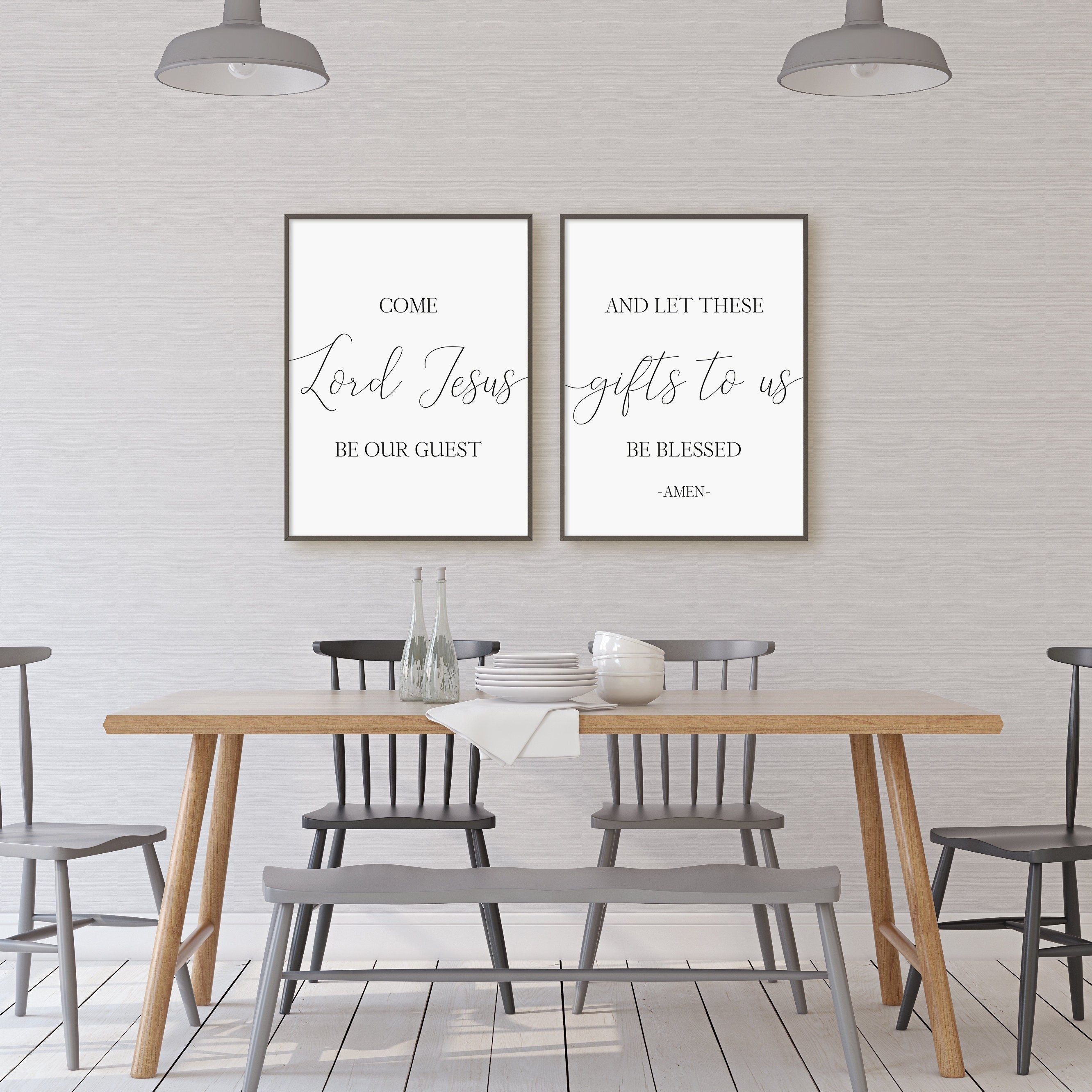 Come Lord Jesus Be Our Guest And Let These Gifts To Us Be Blessed Amen Print Set, Set Of 2 Prints, Instant Download Printable Wall Art