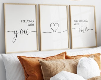 I Belong With You, Heart, You Belong With Me Print Set, Set Of 3 Prints, Minimalist Digital Instant Download Printable Wall Art