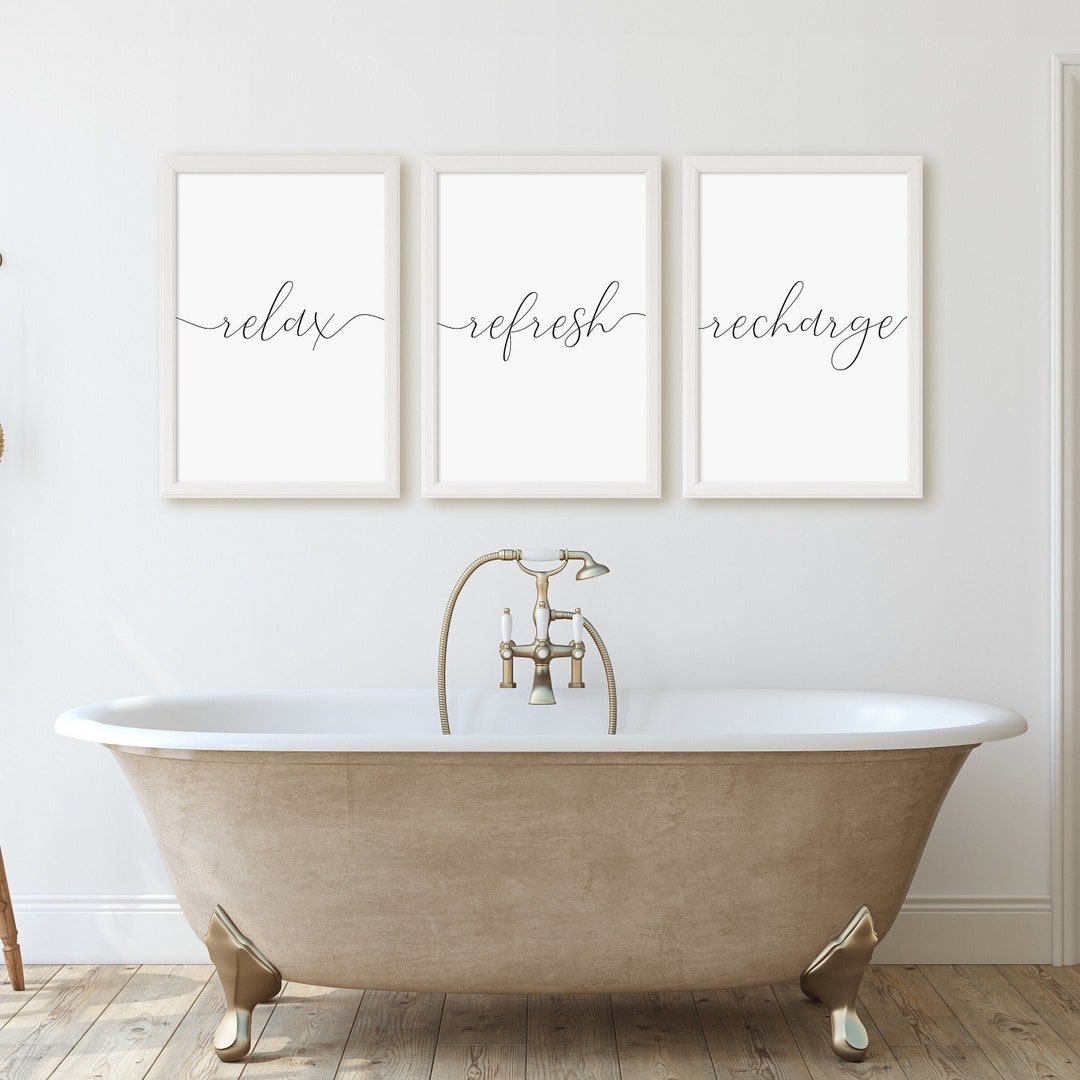 Relax Refresh Recharge Print, Set of 3 Prints, Bathroom Quote Wall Art ...