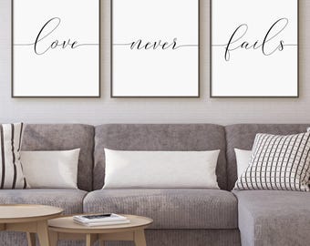 Love Never Fails Print Set, Set Of 3 Prints, Quote About Love, Bible Verse Wall Art, Digital Instant Download Printable Wall Art Active