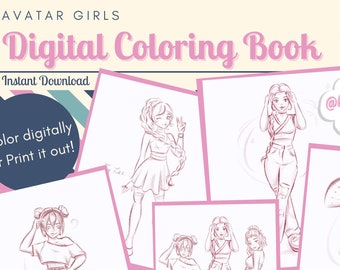 Modern Avatar Girls Sketches Coloring Book -/Digital/Instant Download