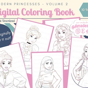 Modern Princesses Coloring Book Volume 2/Digital/Instant Download image 1