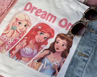 Modern Princesses with Drinks White Canvas Tote Bags - Art Hand-drawn with Love