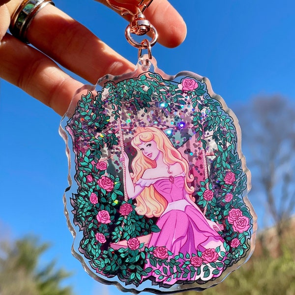 Sleeping Princess Pink Sparkle Liquid Shaker Keychain |  Disney Fan | Small Gift | Kids Gift | Disney Art