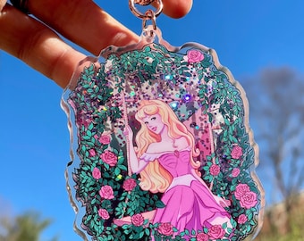 Sleeping Princess Pink Sparkle Liquid Shaker Keychain |  Disney Fan | Small Gift | Kids Gift | Disney Art