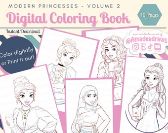 Modern Princesses Coloring Book - Volume 2/Digital/Instant Download