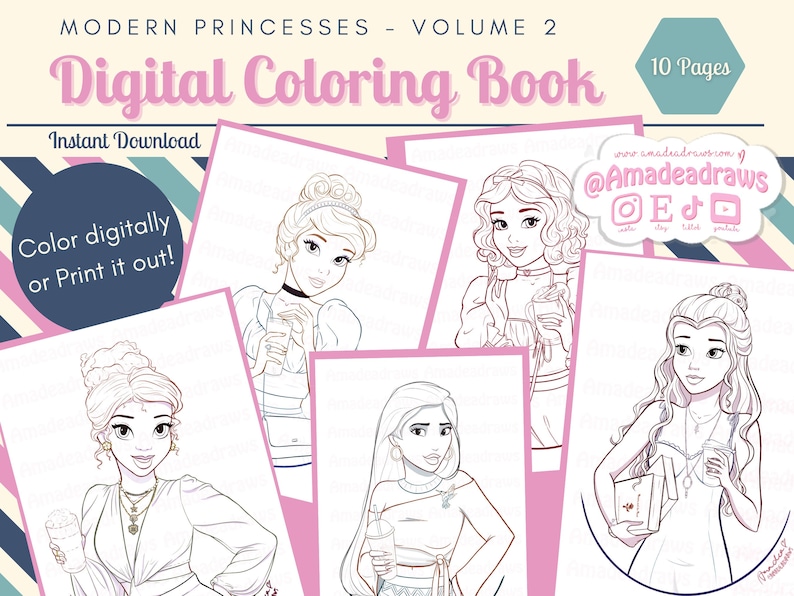 Modern Princesses Coloring Book Volume 2/Digital/Instant Download image 1