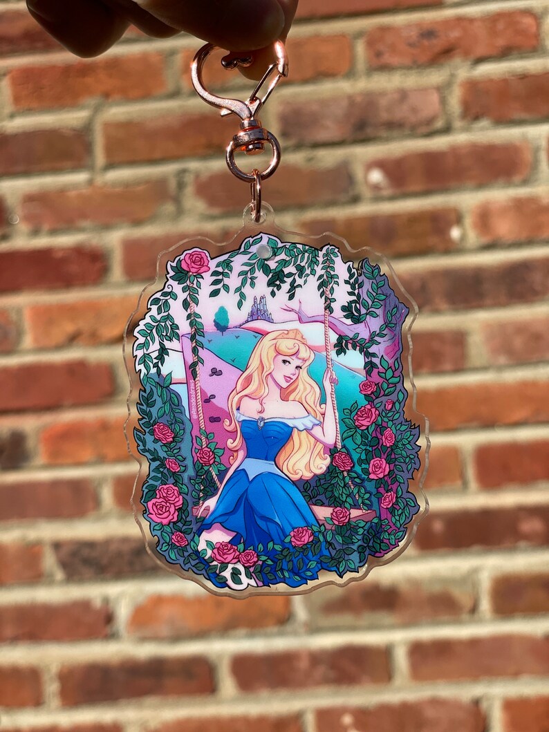 Sleeping Princess Pink Sparkle Liquid Shaker Keychain Disney Fan Small Gift Kids Gift Disney Art image 2