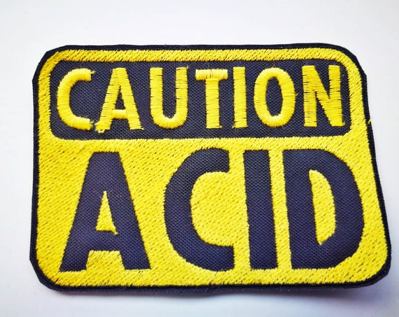 Embroidered patches in thread Caution ACID 10x7cm