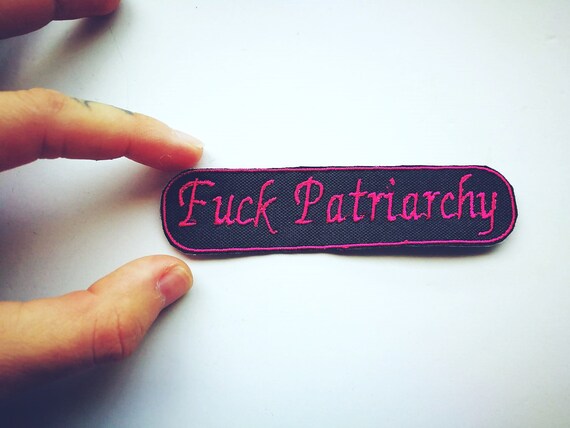 Patch Embroidered Patriarchy 10x2, 5 cm Color white or pink fuchsia glossy