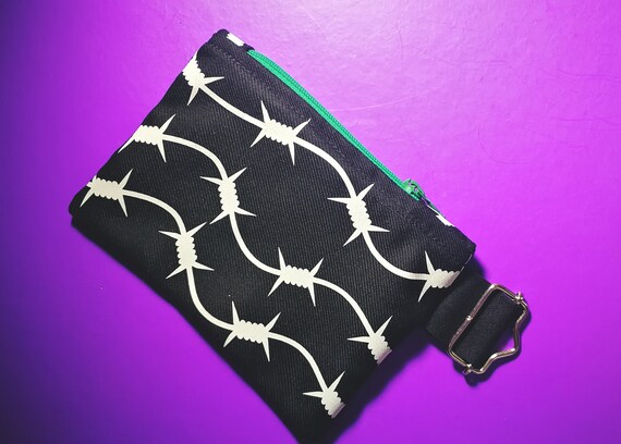 Wallets / mini cotton bag. Wire Stamping. Hawthorn Clothing 100% handmade. Metal Zipper Closure
