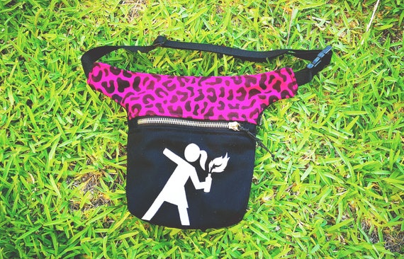 Waist and purse. 2 big pockets. Pink Leopard fabric with Riot Girl image applied in vinyl HipBag waist size to your measurement