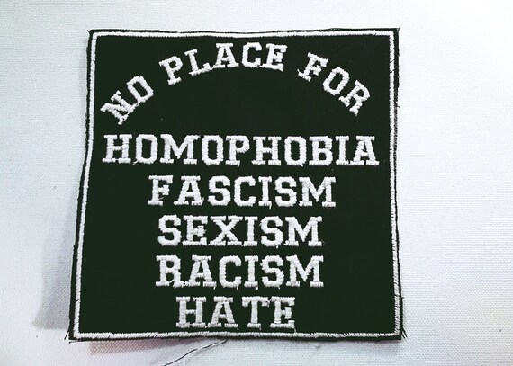 Embroidered patch no place for homophobia racism homófobia intolerance. 10cm