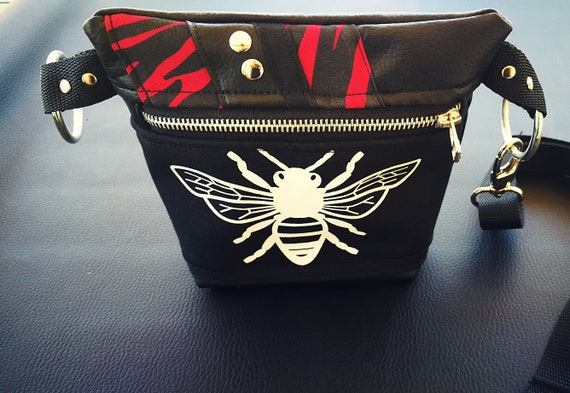 Synthetic leather bag (NO ANIMAL LEATHER) with Zebra and Bee Print (various colors to choose from). Metallic Zipper