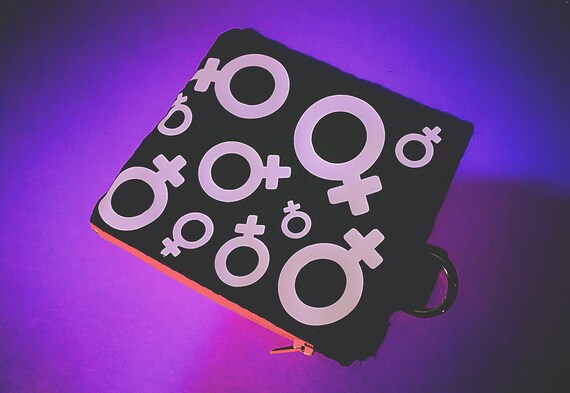 Mini wallets / bag. Printed symbol woman color lavender Blanquecino.Confection 100% handmade. Fucsia Zipper Closure