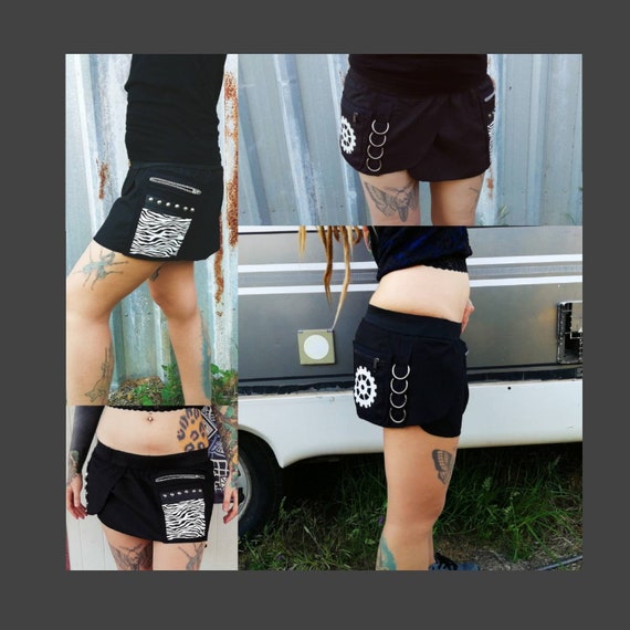 Skirt with 2 Pockets. Made to your MEASURE. Handcrafted print. Zebra pocket with rivets and gear with strip of rings