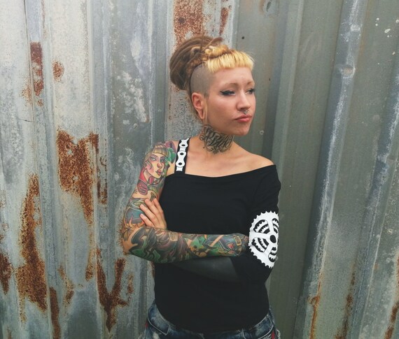 One Sleeve T-Shirt. Handcrafted print. Sizes S,M and L