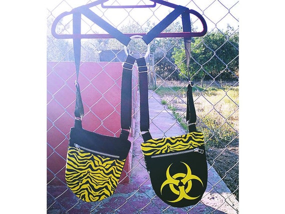 Holsterbags 2-pocket holster with metal zipper. 4 regulators. Yellow zebra fabric and biohazard symbol applied to vinyl.