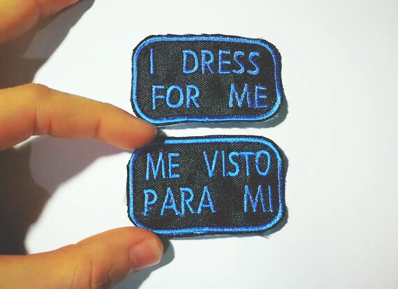 Embroidered patch I dress for me/me seen for my size 3, 5x5, 5 cm bright blue sky